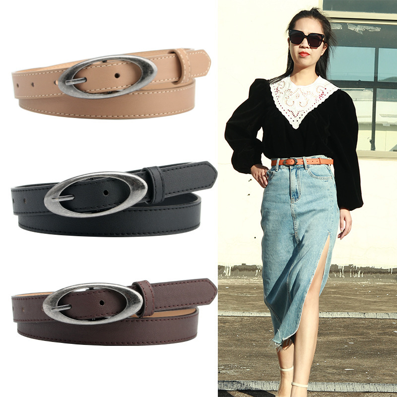 New Korean-style Oval Alloy Pin Buckle Women's Belt Decorative Dress Suit Jeans Simple All-match Belt