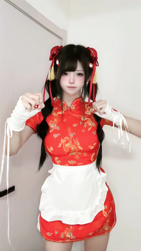 中華料理娘cos服lolitaメイドエプロン国風新中国式チャイナドレスワンピース二枚女性セット|undefined