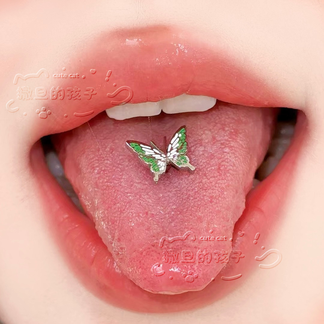 Satan's Child Butterfly Full Series Tongue Barbell - 12mm Length 1.6mm Thick 316L Surgical Steel Tongue Ring for Piercing detail image 7