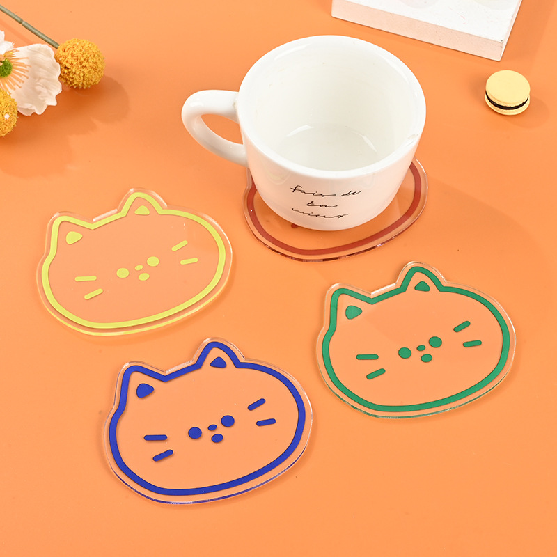 Colgar en el sitio de dibujos animados transparentes gatos taza almohadilla ins acrílico bandeja de decoración de taza de café almohadilla aislante lote