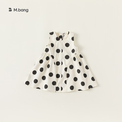 邦選兒童背心裙洋氣2024夏季新品女童黑色波點連衣裙XQ24052