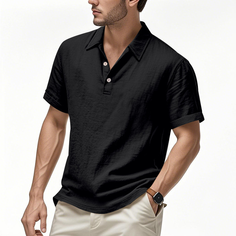 Nuevo hombre de verano transfronterizo de Europa y Estados Unidos Gran Bretaña abrazadera casual lino solapa polo camisa casual de comercio exterior hombre