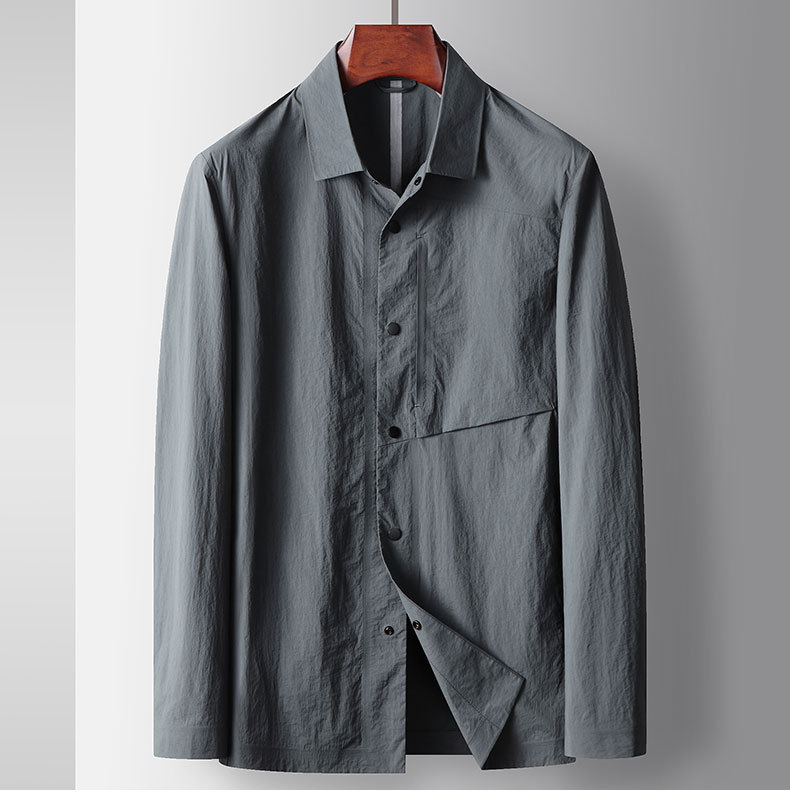 Herrenbekleidung Frühlings- und Sommerstil Revers leicht zerknitterte Hemdversion bügelfreie Jacke junge und mittlere Alter Luxus lässige Hautkleidung_voghion.com