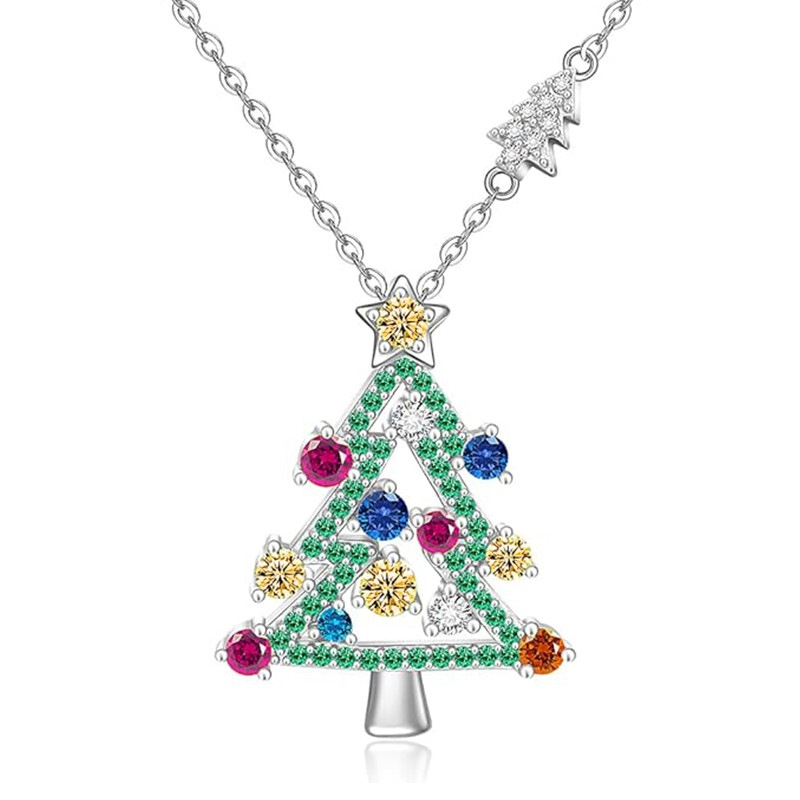 Collier pendentif arbre de Noël coloré mignon Cao Shi bijoux assortis de vacances à la mode style de Noël exquis et tendance_voghion.com