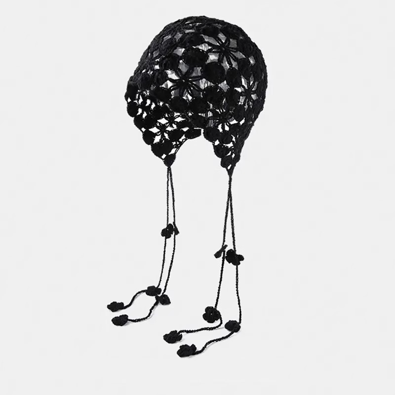 Primavera y verano sombrero de crochet hecho a mano mujer hueco flor transpirable sombrero de pila bordilla dulce lindo sombrero delgado