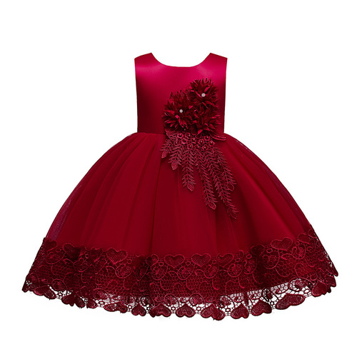  Spring Children's Formal Dress Princess Long Sleeve Piano Performance Dress Flower Girl Host Dress Birthday Stylish Formal Dress
