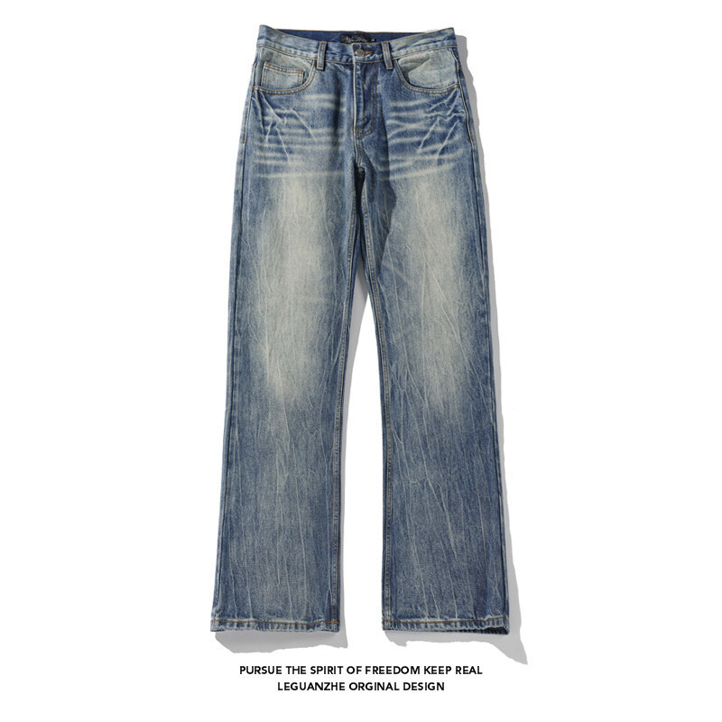 Lightning Pattern Bootcut Jeans for Men, Trendy Brand, New Style, Washed, Retro, Loose, Straight, Slim, High Street, Handsome Long Pants