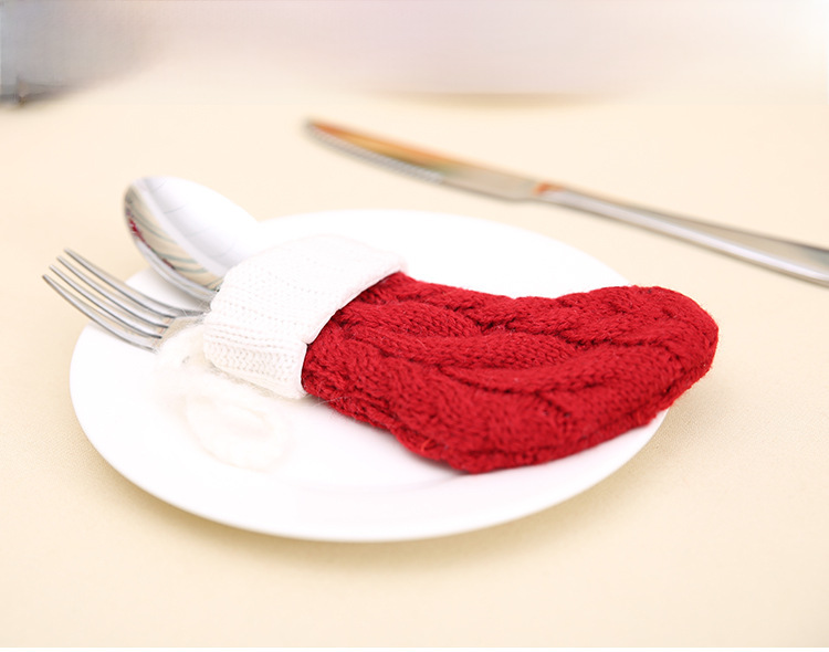 Support de couverts de noël chaussettes en tricot décoratives_voghion.com