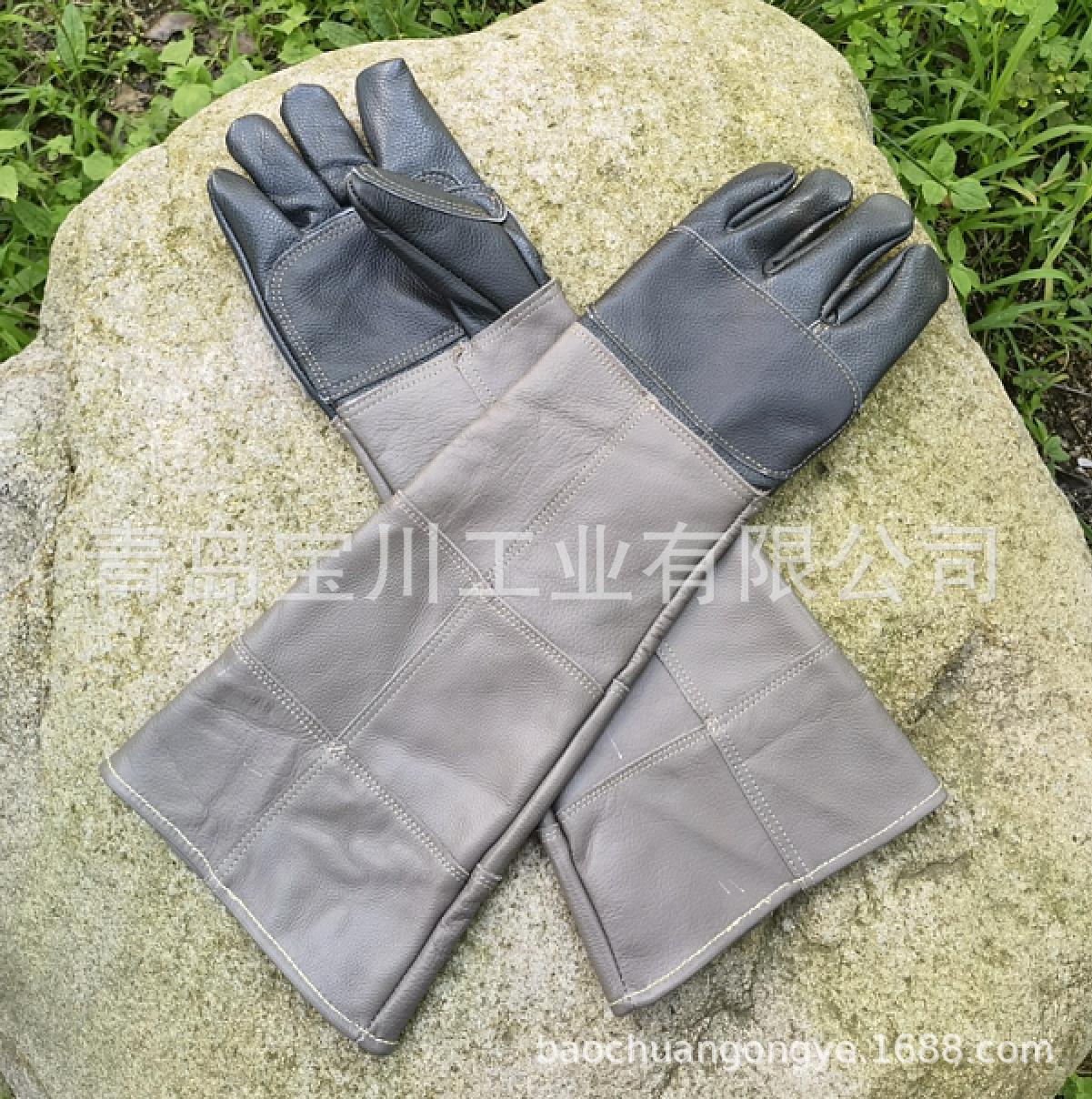 60CM灰色牛皮手套 防猫抓宠物防抓咬训犬手套 焊接电焊防护手套