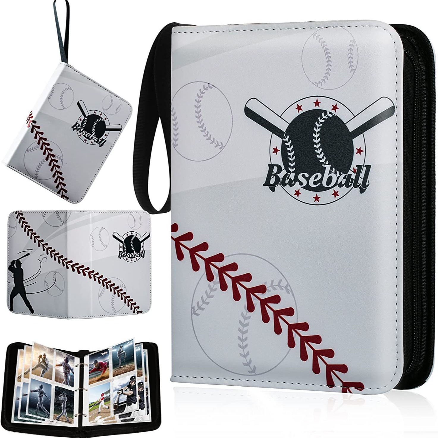 Four-square Baseball Card Book Large Capacity PU Zipper Loose-leaf Storage Card Bag Baseball Football Card 9-square Storage Book