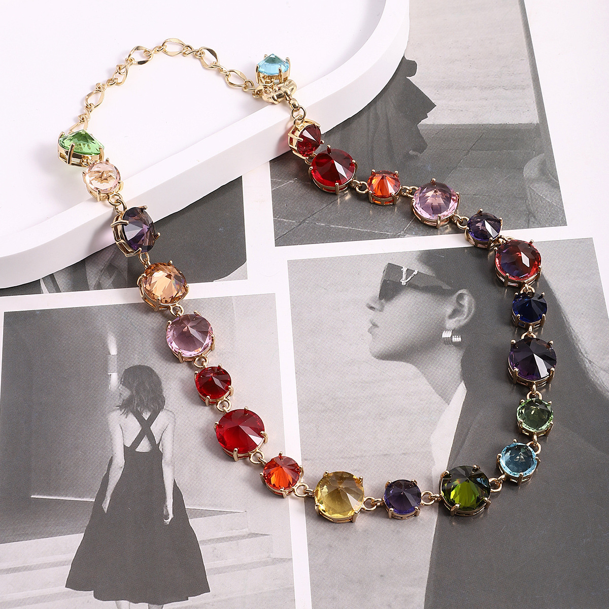 Fashion Round Copper Inlay Zircon Necklace 1 Piece