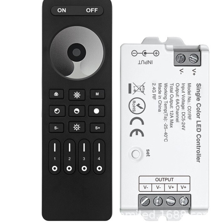 Single-Color Led Light Strip Controller C01Rf+2.4G4 Group Remote Control Dimming Set Light Strip Controller