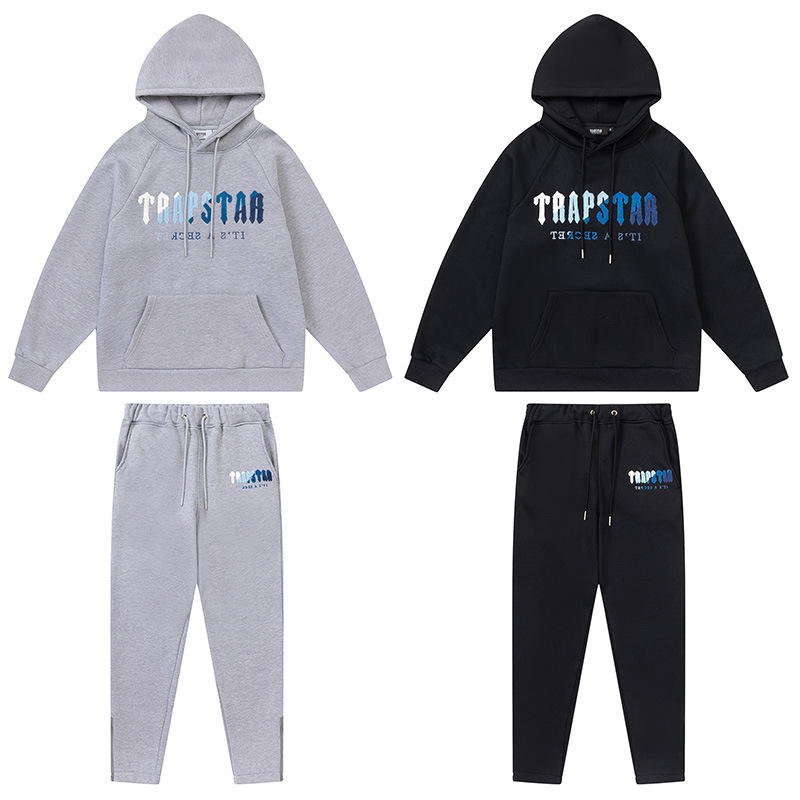Trapstarタオル刺繍とベルベットの帽子付きガードルのジッパー付きズボンのカジュアルセット|undefined