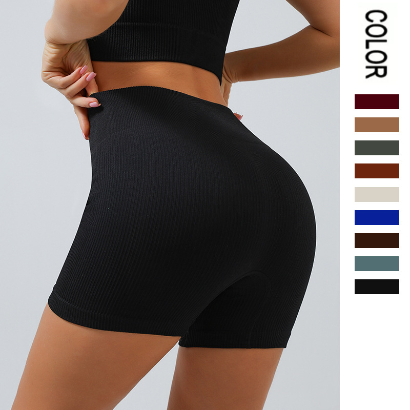 Pantalones cortos de yoga roscados pantalones deportivos de fitness mujeres europeas y americanas ajustadas de alta elasticidad cintura alta, caderas levantadas, caderas de melocotón sin fisuras