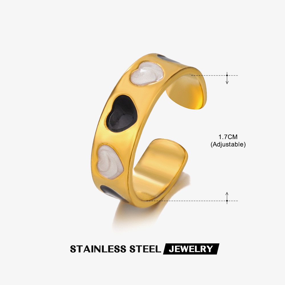 7 Ring Size PVD Coated 18K Gold Plated Round Star Heart Shape 304 Stainless Steel Retro Novelty Waterproof Non Tarnish Rings