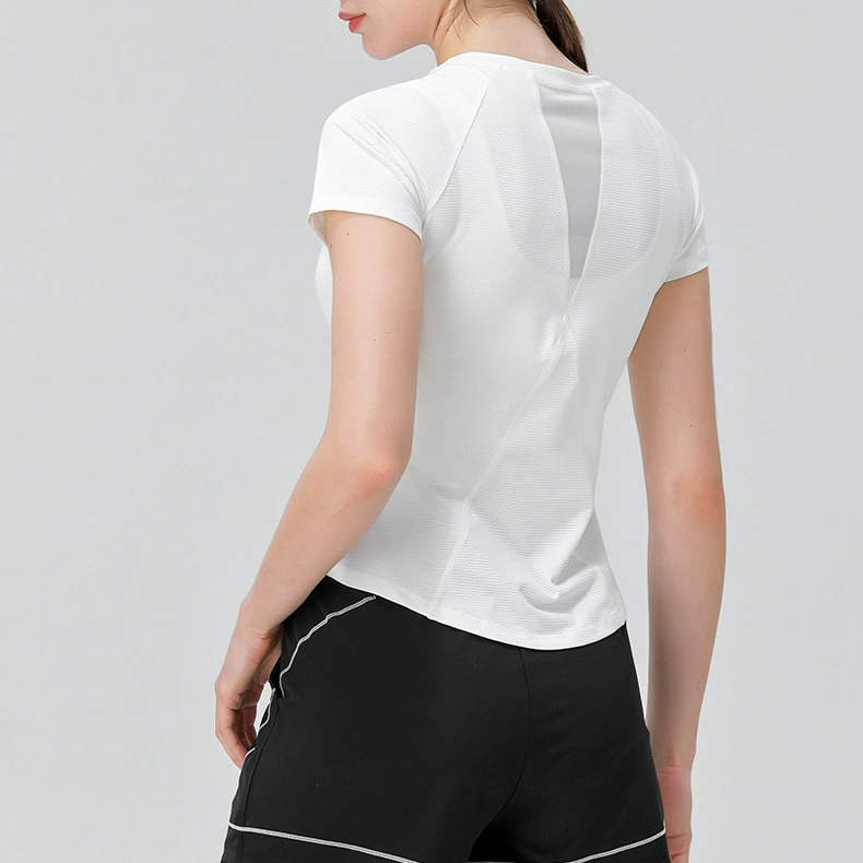 Женская облегающая одежда для йоги, спортивная футболка с короткими рукавами и круглым вырезом, дышащая, высокоэластичная, быстросохнущая, одежда для бега, фитнеса, спорта и отдыха
