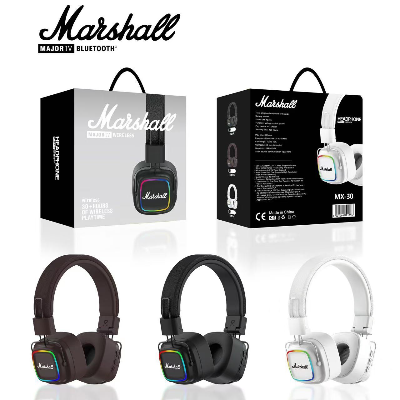 The new A30 head-mounted colorful luminous quality wireless Bluetooth headset machine long endurance sports running wholesale