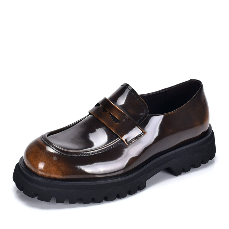 Trend leather loafers platform for leisure, comfortable breathable footwear, Korean style, cowhide, genuine leather, soft sole