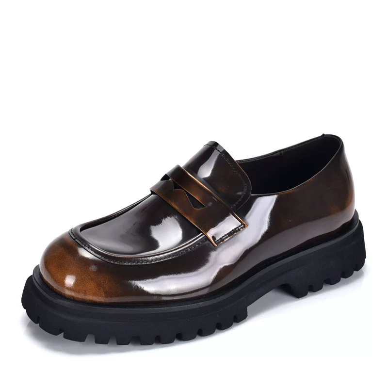 Trend leather loafers platform for leisure, comfortable breathable footwear, Korean style, cowhide, genuine leather, soft sole