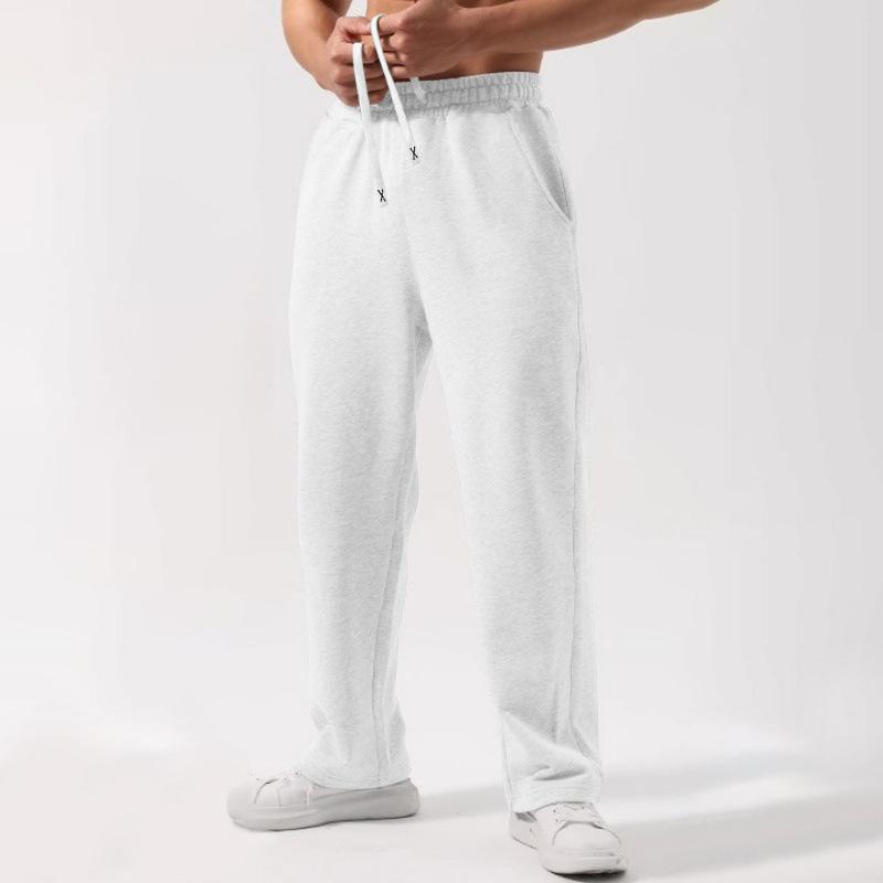 Amazon Autumn and Winter New Side Back Pocket Elastic Waist Pants Drawstring Solid Color Straight Wide-Leg Fleece Thickened Sweatpants