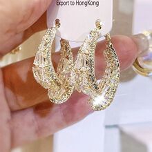 铜合金合成锆石耳饰 好事成双超闪高级感洋气气质百搭耳环