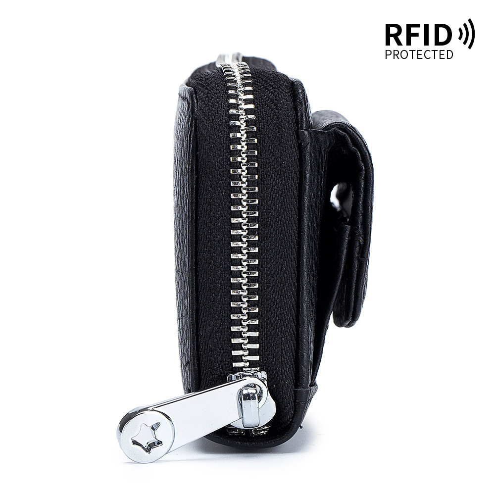 RFID de cuero genuino de las mujeres titular de la tarjeta de órgano japonés nuevo Mini Multi-tarjeta de titular de la cremallera monedero de gran capacidad