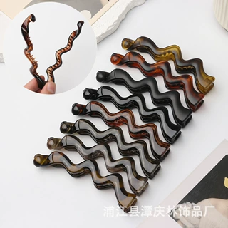 大号豹纹香蕉夹闪电造型竖夹简约带齿防滑马尾夹发夹发饰马尾扭夹
