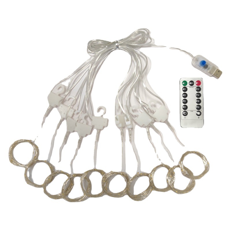 Amazon en stock 3*3 M gancho control remoto USB plug-in dormitorio cortina decoración LED de alambre de cobre cortina de luz