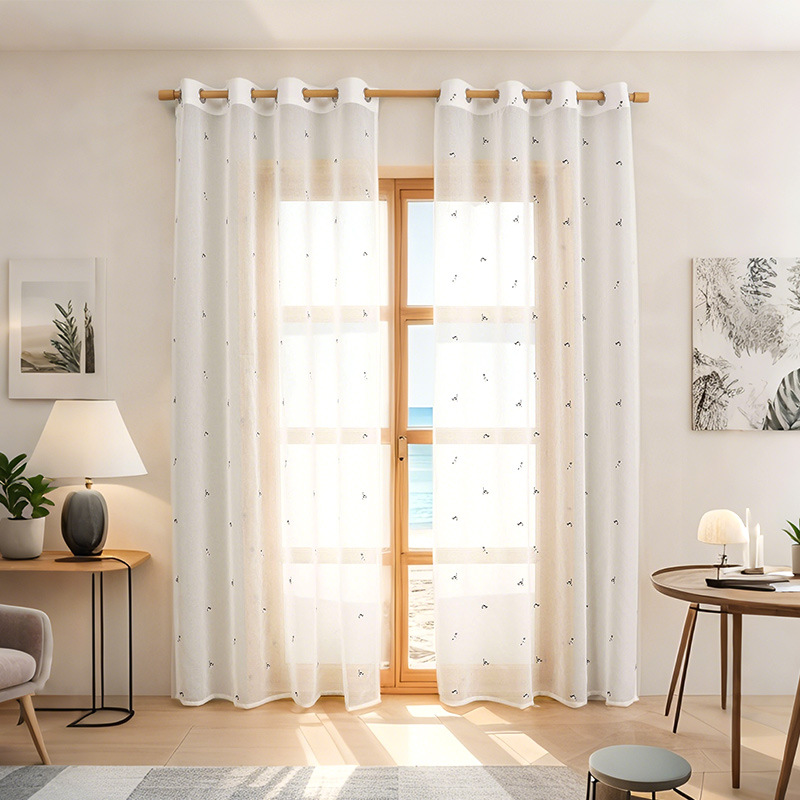 Dreamy White Childrens Room Curtains With Kitten Embroidery_voghion.com