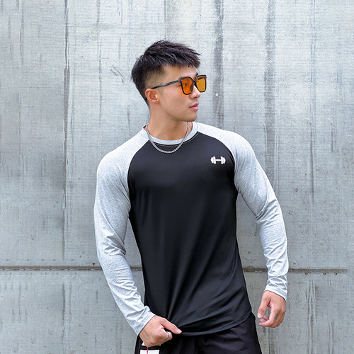 210g high-elastic running fitness long-sleeved men's tight-fitting quick-drying training long-sleeved breathable muscle-showing trendy sportswear