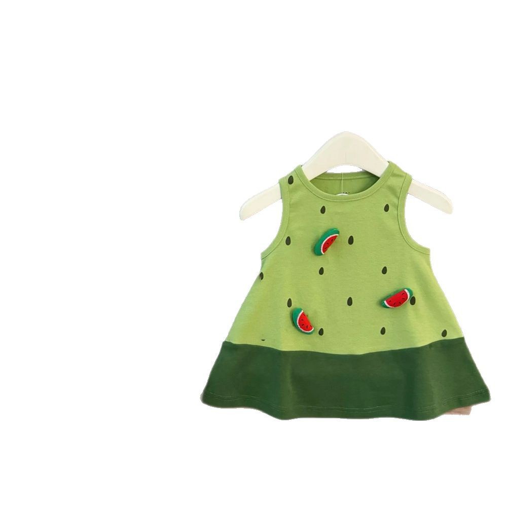 Vestido de bebé de siete niñas de limón salado verano nuevo estilo 25 verde fresco chaleco de sandía falda costura vestido de princesa tridimensional
