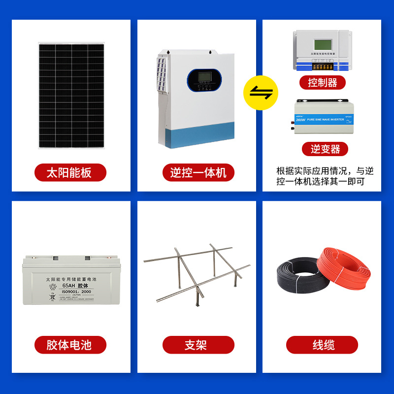 Sistema de generación de energía solar fuera de la red conjunto completo de 220V almacenamiento de energía fotovoltaica doméstica control inverso todo en uno equipo de generación de energía al aire libre