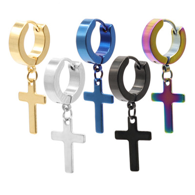 Cross border Hip hop Pendant Titanium Earrings Multicolor polishing Backing Trend cross Pendant circle Earrings wholesale