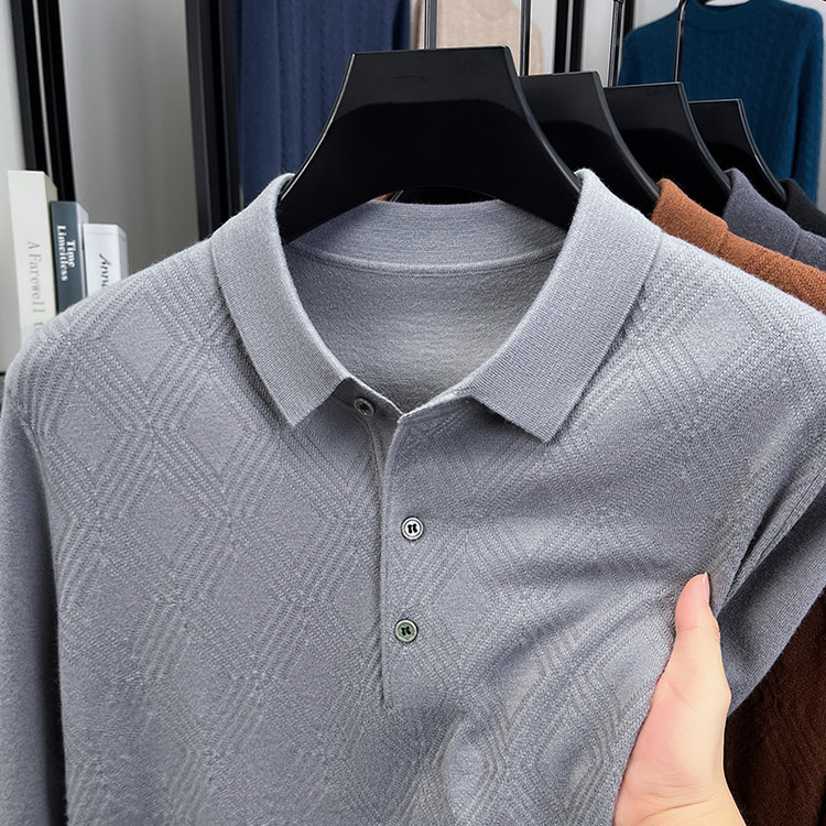 Suéter de comercio exterior primavera y otoño nuevos productos de camisa de punto de hombre de manga larga polo de solapa casual nueva camisa de punto de hombre