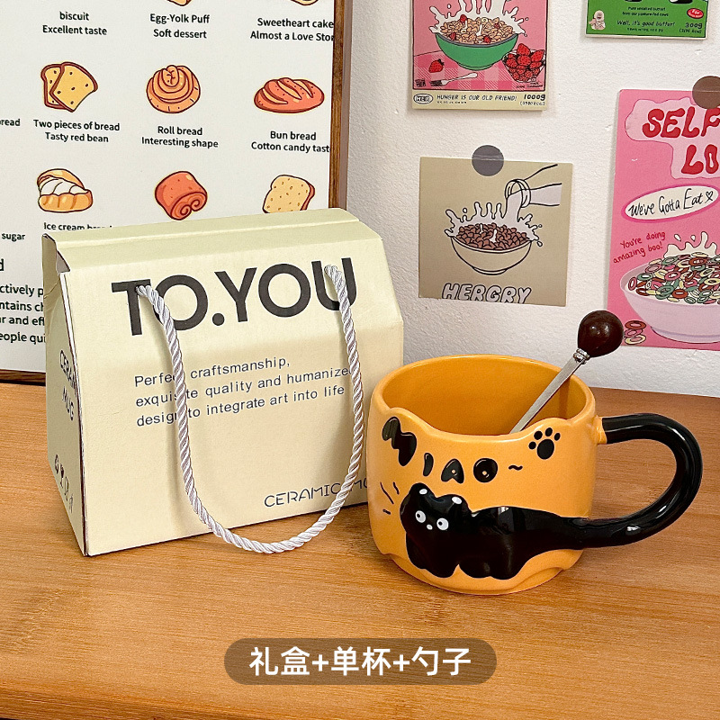 Taza de cerámica Taza de agua apilada de oficina Taza de café casera Taza de pareja de gato lindo Regalo femenino