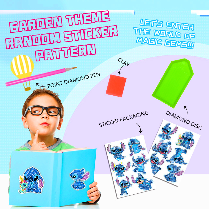 Pintura de diamantes creativa DIY de Temu Stitch, pegatinas aleatorias decorativas de dibujos animados, pintura de diamantes hecha a mano, pegatinas de puntos de diamantes.