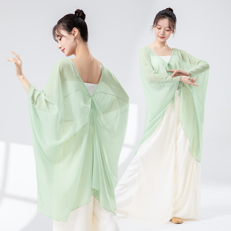 女性用クラシックダンス服、新しいゆったりとした妖精のようなエレガントなカーディガンガーゼ中国舞踊大人のパフォーマンス練習服トップス|undefined