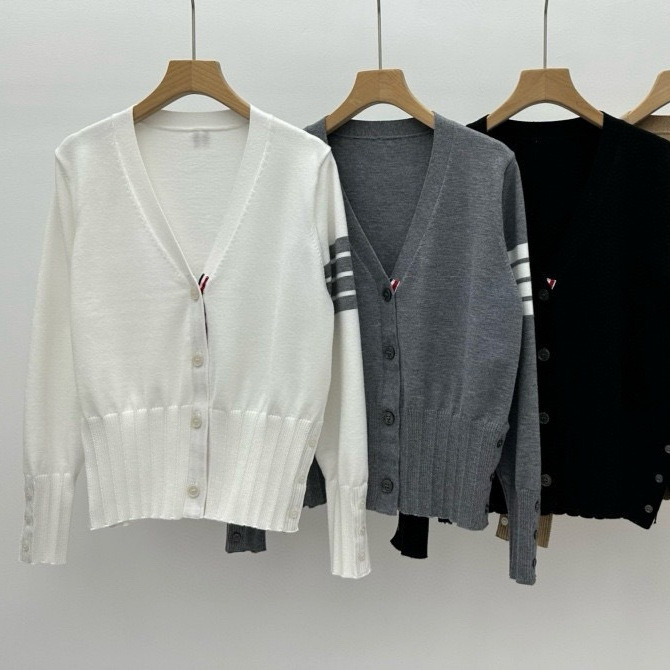 Cardigan Sweater for Women, V-Neck Knitwear, Long-Sleeved Four-Stripe Color-Blocked Jacket, Preppy Style, Korean Style, New Spring Outerwear