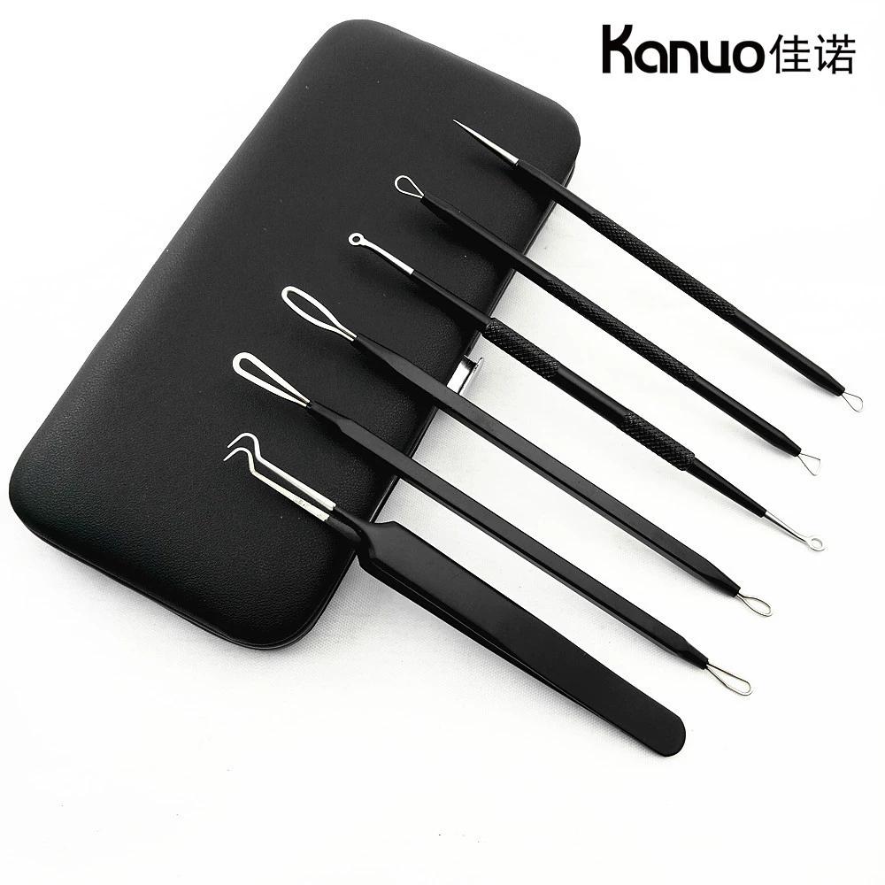 Blackhead Remover Set Kanuo, 6-piece stainless steel acne needle kit with case