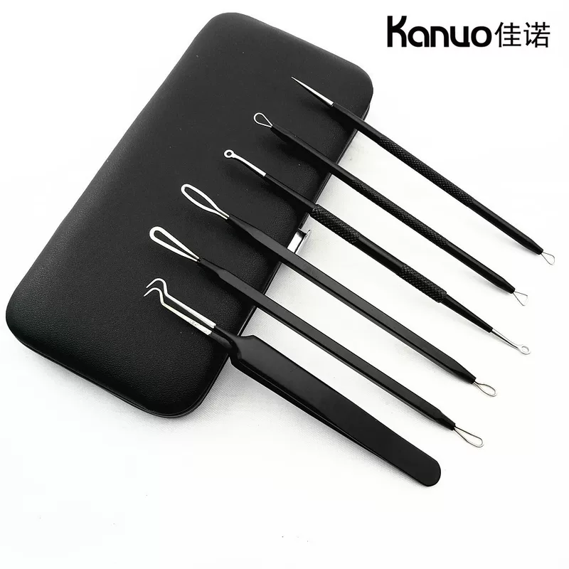 Blackhead Remover Set Kanuo, 6-piece stainless steel acne needle kit with case