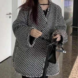 格子小香风外套女新款秋冬款外穿气质宽松学生百搭显瘦大衣