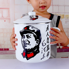 UG73 Vintage Enamel Cup with Lid, 16cm, Nostalgic, Large Capacity, Small and Large Sizes, Thickened Noodle Cup, Big Iron