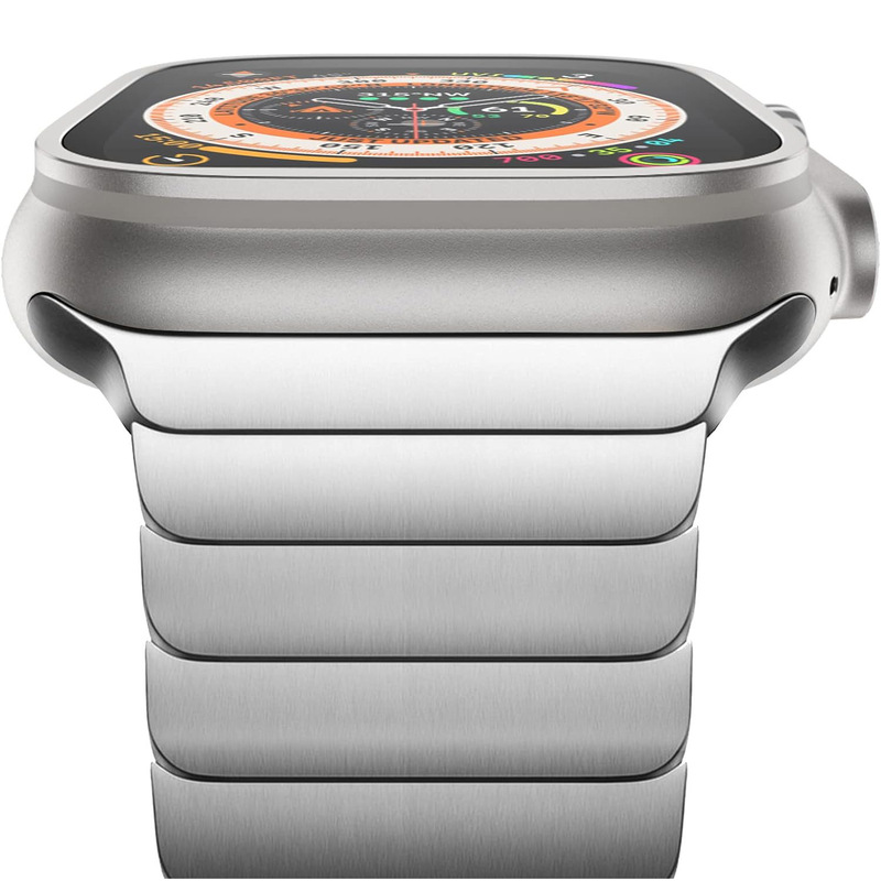 Suitable for Apple stainless steel strap titanium metal solid bamboo original butterfly buckle iwatchs9 strap