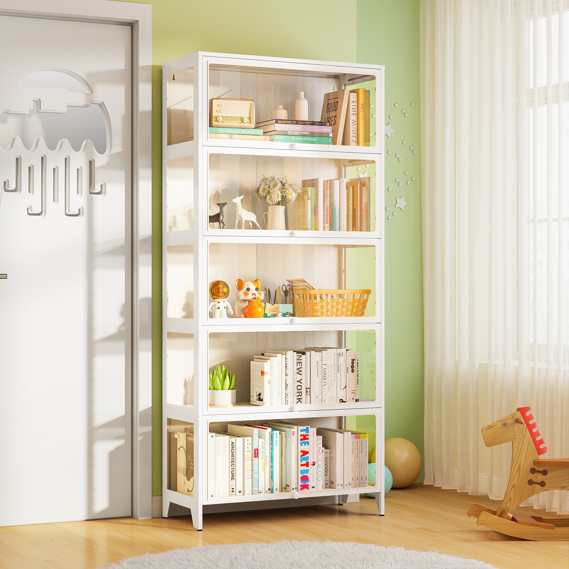 書櫃防塵玻璃門儲物櫃手辦展示櫃翻蓋櫃收納鐵皮櫃家用鋼製書架