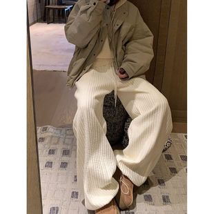 fleece-lined Thickened Casual Wide-leg Pants Women's Autumn and Winter 2024 New Design Sense Drawstring Loose Straight Warm Cotton Pants
