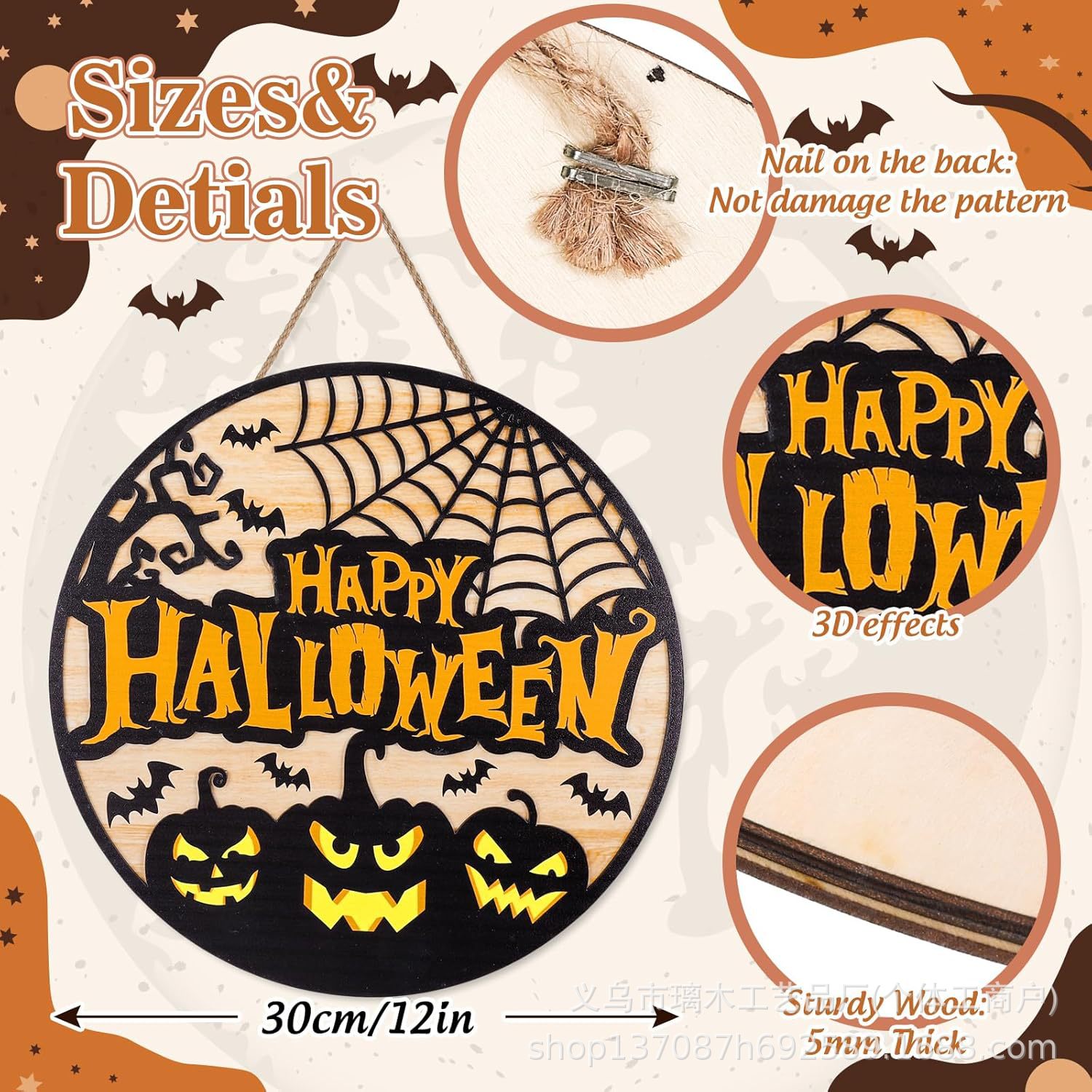 Nuevos productos transfronterizos de madera Halloween decoración de la atmósfera de la fiesta del hogar cabeza de ratón colgante decoración del patio vestíbulo