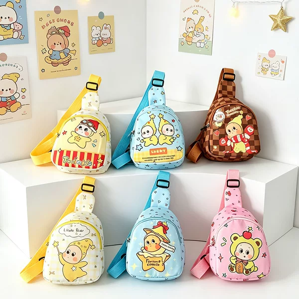 New cartoon-style children's chest bag, cute kindergarten backpack, fashionable small crossbody bag for kids, snack and toy shoulder bag