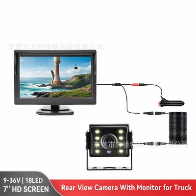 Car display inch manufacturer 12V-24V reversing - rm500-5inch-wide-voltage-camera-bc450-car-charger-cable-cvbs-hd-800480-10m-cable