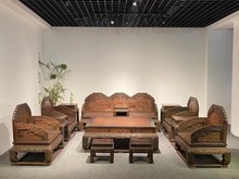 印尼黑酸枝阔叶黄檀客厅精雕荷花沙发宝座仿古典新中式红木家具