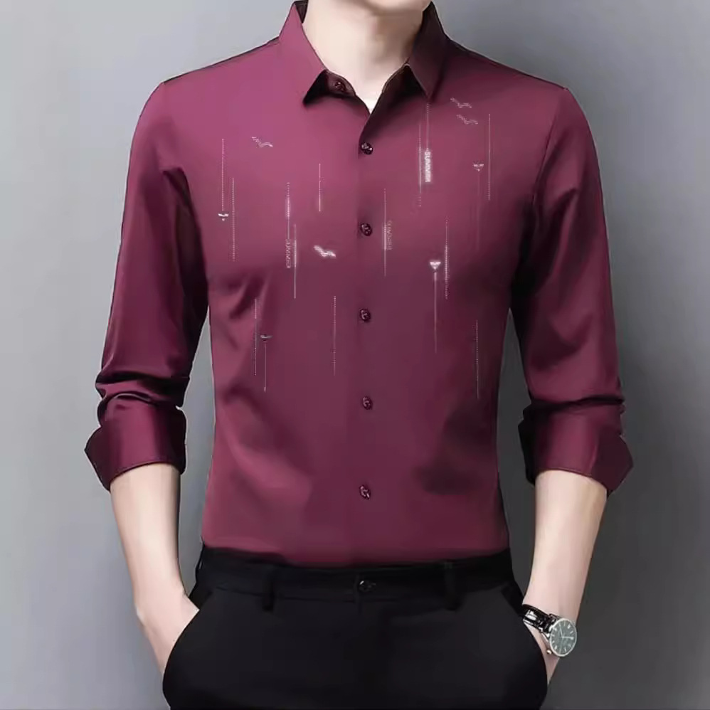 Otoño de los nuevos hombres camisa de manga larga camisa de negocios ropa de papá anti-arrugas de planchado libre de alta elasticidad de una sola pieza de entrega